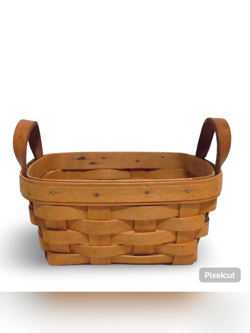 Longaberger 1996 Rectangle Tea Basket Signed Leather Handles Woven Basket USA